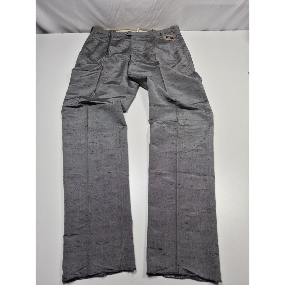 Feldini Dress Pants Mens 42x38 Charcoal Gray Silk Pleated Straight Unhemmed NWT